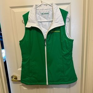 Columbia Oregon Ducks Reversible Puff Vest Large Green White Full Zip